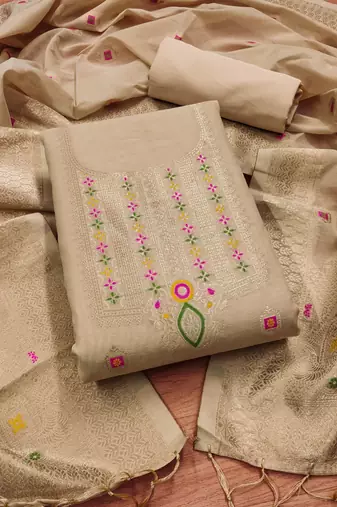 chiku brown chanderi cotton 3 piece dress material