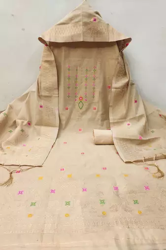chiku brown chanderi cotton dress material