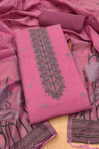 Pink jamdani weaving muga cotton 3 piece dress material