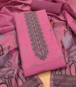 pink muga cotton 3 piece dress material