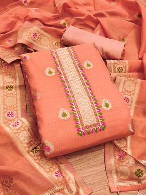peach chanderi cotton dress material 1