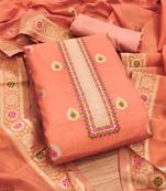 peach chanderi cotton 3 piece dress material