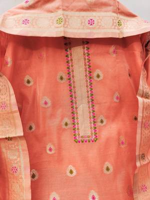 peach chanderi cotton dress material 2