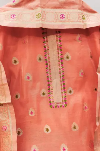 peach chanderi cotton dress material