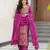 magenta chinnon kurta pant with zari embroidered dupatta