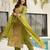 parrot green chinnon kurta pant with zari embroidered dupatta