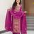 magenta chinnon kurta pant with zari embroidered dupatta