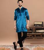 Blue embroidered velvet kurta pajama
