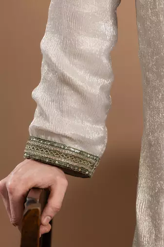 ivory tissue kurta pajama with embroidered work