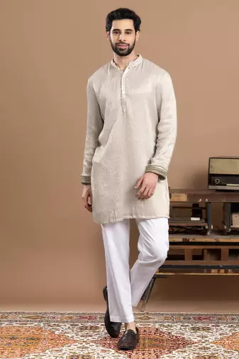 ivory tissue kurta pajama with embroidered work