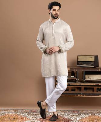 ivory tissue kurta pajama with embroidered work 5