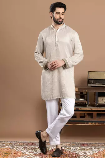 ivory tissue kurta pajama with embroidered work