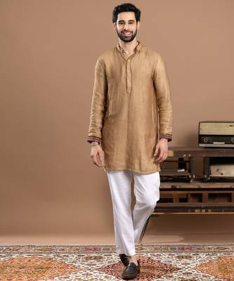 gold tissue kurta pajama with embroidered work 1