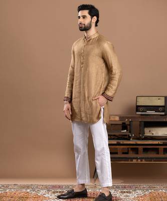 gold tissue kurta pajama with embroidered work 2