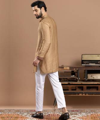 gold tissue kurta pajama with embroidered work 3