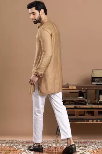 gold tissue kurta pajama with embroidered work