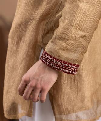 gold tissue kurta pajama with embroidered work 4