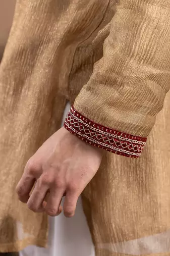 gold tissue kurta pajama with embroidered work