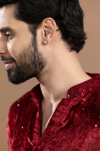 maroon velvet kurta pajama with embroidered work