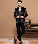 Black velvet bandhgala set