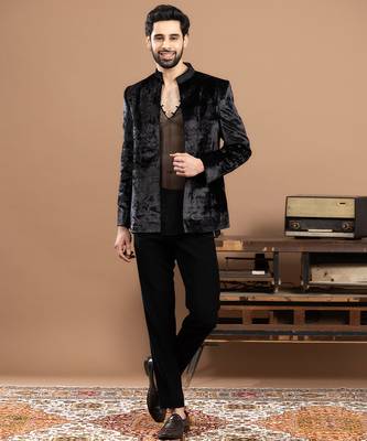 black velvet bandhgala with embroidered work 2
