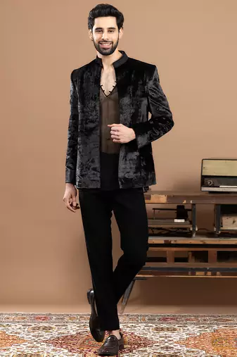 black velvet bandhgala with embroidered work