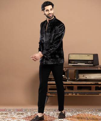 black velvet bandhgala with embroidered work 4
