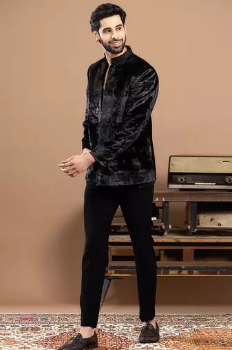 black velvet bandhgala with embroidered work