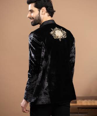 black velvet bandhgala with embroidered work 5