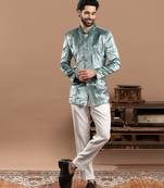 Blue velvet bandhgala set