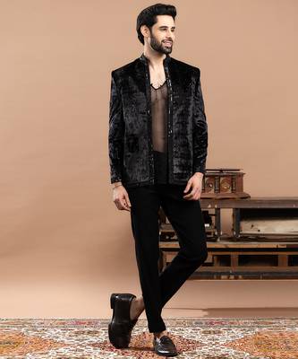 black velvet bandhgala with embroidered work 2
