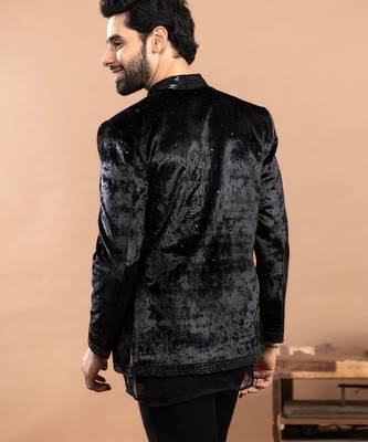 black velvet bandhgala with embroidered work 3