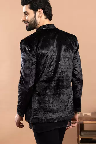 black velvet bandhgala with embroidered work