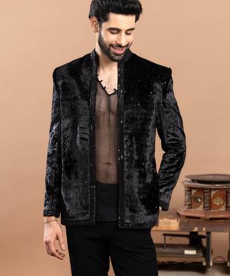 black velvet bandhgala with embroidered work 5