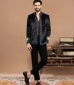 black velvet bandhgala set with embroidered work