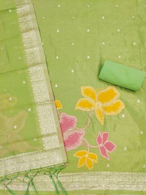 green shimmer dress material with zari  4