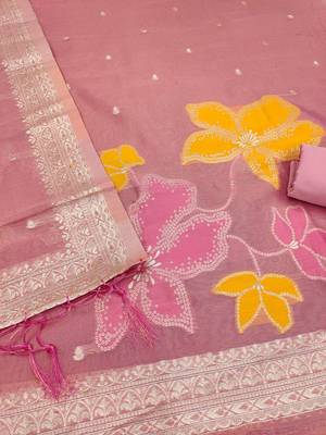 pink zari dress material for women 2
