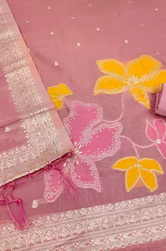 pink zari dress material for women
