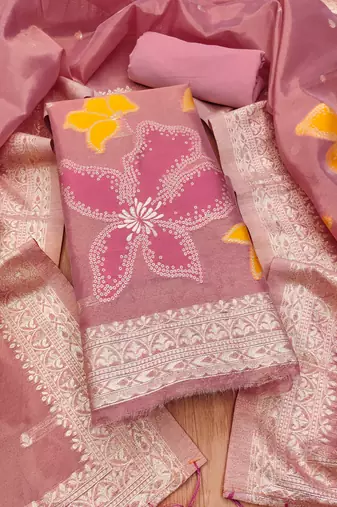 pink zari dress material for women