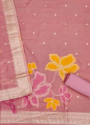pink zari dress material for women 4