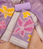 purple shimmer dress material with zari weaving