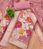 pink zari weaving dress material for women