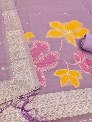 purple shimmer dress material with zari  2