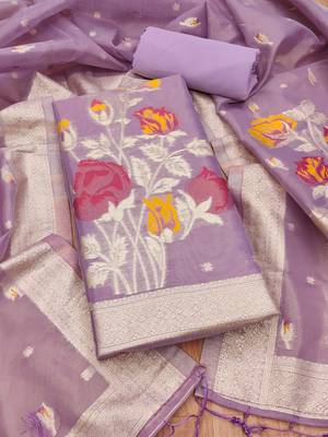 purple shimmer dress material with zari  3