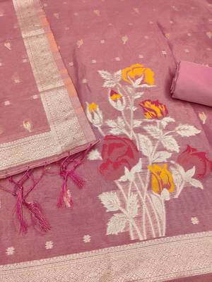 pink zari dress material for women 2