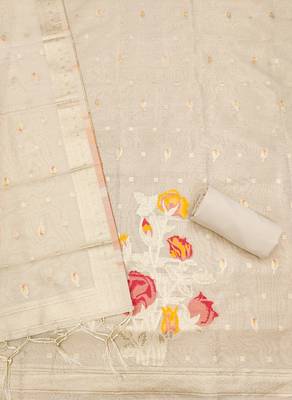 white shimmer dress material with zari  4