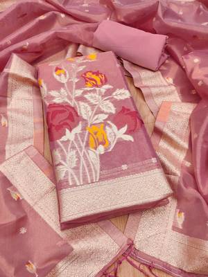 pink zari dress material for women 3