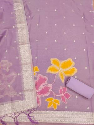 purple shimmer dress material with zari  4