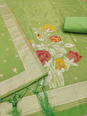 green shimmer dress material with zari  2