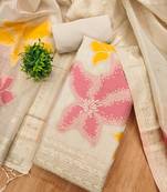 white shimmer dress material with zari weaving